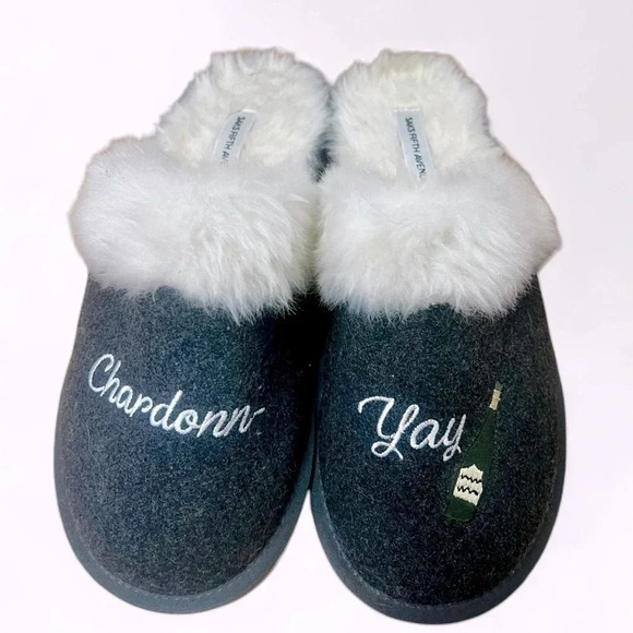 Saks Fifth Avenue Chardonn-yay embroidered slippers faux fur lining, size 8 - Picture 1 of 7